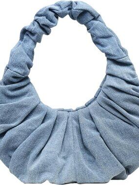 Women's Pleated Handbags Ruched Top Handle Satchel Purse Denim Clutch Bags